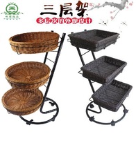 Shangchao display shelf imitation Rattan woven basket shelf fruit store display rack movable three-layer rattan basket shelf