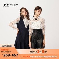 LILY2020 autumn new women's disc button bubble sleeve small daisy floral perspective short-sleeved shirt chiffon shirt