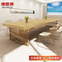 Nordic Solid Wood Meeting Table Long Table Minimalist Modern Desk Chair Combined Strip Guests Table Bench Reception Desk