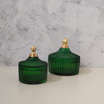 The upgraded version of the mirror beauty export retro vintage dark green glass gold jewelry storage box glass jar