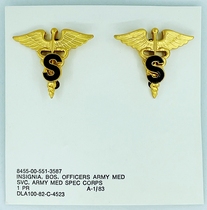 American public hair USGI Army medical officer kgold full color collar snake emblem double snake stick metal Chapter S