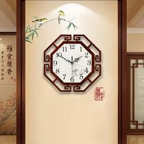 New Chinese wall clock creative octagonal atmosphere home living room wall Chinese style mute hanging watch quartz clock