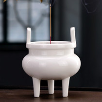  White three-legged ceramic incense burner for Buddha sandalwood stove to burn incense Household indoor worship incense stove Buddha supplies