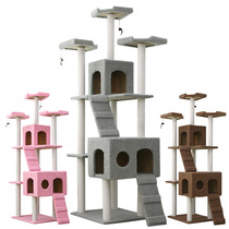 Cat climbing frame multi-layer large toy cat catch column grinding claw solid wood frame luxury small cat nest wooden sisal cat platform
