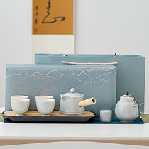 Japanese Grass Wood ash side pot tea set home retro teapot ceramic simple living room tea tray set Tea Cup