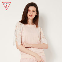 Guess spring 2020 new women's fashionable lace splicing short sleeve t-shirt-w92q59k8k90