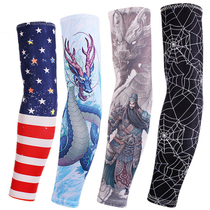 Protective Sleeve Male length Sleeves Summer Flower Wall Tattoo sleeves Protective Arm Sunscreen Arm Jacket Sleeves Guan Gill Green