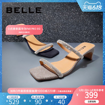 Belle star fairy cool slipper 2020 summer shopping mall New chunky heels with crystal slippers 3qu32bt0