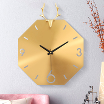 European-style light luxury deer head wall clock living room home fashion creative antler hanging watch simple gossip large radio clock