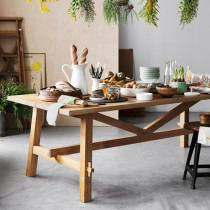 Solid wood table log solid wood table rectangular household rice table long table large table 8 people