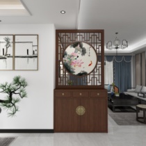 Solid wood screen partition with cabinet New Chinese style entrance living room decoration modern simple small apartment hollow Feng shui screen