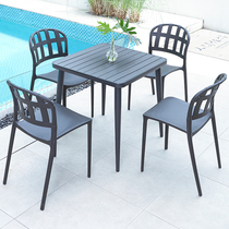 Balcony table and chair small apartment plastic wood terrace garden milk tea shop catering Net red small table courtyard leisure plastic chair