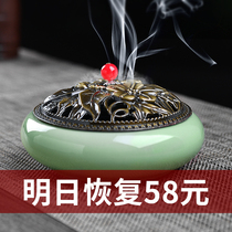Incense burner household incense stove incense indoor with cover fireproof mosquito incense tray creative ceramic mosquito repellent sandalwood stove large