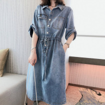 Europe station 2021 summer new denim dress thin fashion foreign style age-reducing waist thin shirt skirt women