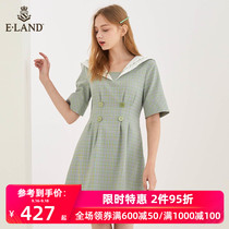 ELAND2020 autumn new navy collar sweet plaid dress female waist is thinner EEOWA87Q4I