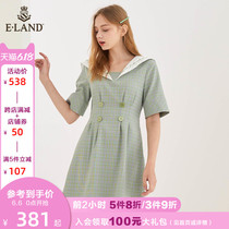 Eland2020 summer new navy collar sweet Plaid Dress women's waistband shows thin eeowa87q4i