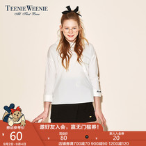 TeenieWeenie bear summer women's embroidery irregular 3/4 sleeve shirt shirt TTBA72390Q