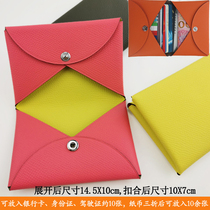 Home Woman Style Card Bag Calvi Handmade Cow Leather Collage Mini-Zero Wallet Ultra Slim Button Folio Title Holder