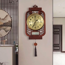 China Wind Perpetual Calendar Clock Hanging Bell New Chinese Light Lavish Solid Wood Silent Home Living Room Atmospheric Clock Quartz Clock