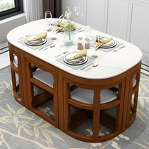 Solid Wood marble dining table household small apartment simple modern 6-person dining table combination rectangular rock board table