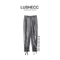 EN chengdisu 2020 spring new straight tube pants casual pants dad pants all over Sequin pants women 2c1q408