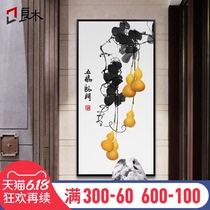 New Chinese style porch decoration, vertical version, entrance corridor, entrance, five blessings, front door, hanging painting, lotus living room mural