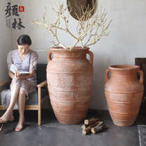 Do old landscape flower pot pottery pot extra large garden decoration jar handmade pottery floor red pottery antique red pottery super large model