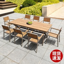 Outdoor Table And Chairs Garden Villa Courtyard Open-air Terrace Waterproof Sunscreen Outdoor Leisure Plastic Wood Table And Chairs Combined Embalming