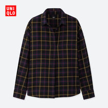 Uniqlo Women's Flannel Plaid Half-open Collar Top (Long Sleeve) 421715 UNIQLO