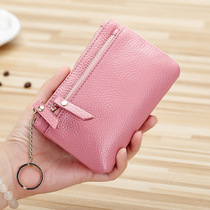 Head Layer Cow Leather Small Wallet Card Bag Woman Short slim Han version Zipper Zero Wallet Mini Coin Drivers License Bag
