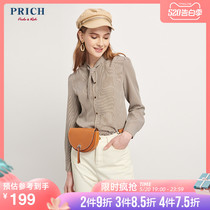 Prich spring new square collar commuter elegant Plaid ladies shirt prba91112q