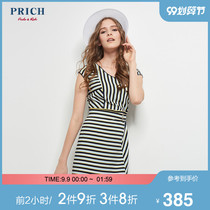 PRICH Korean Ladies Lace Fashion Slim Striped Short Sleeve Dress PROW72584Q