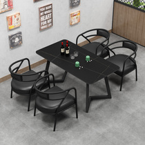 Retro industrial theme restaurant dining milk tea shop cafe music bar barbecue rock board table and chair combination
