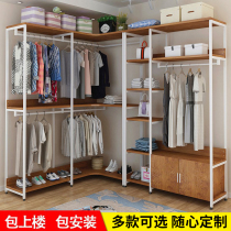 Cloakroom shelf iron light luxury hanger wardrobe walk-in rack floor bedroom open metal