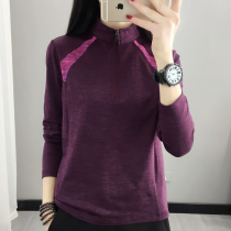 Outdoor quick-drying clothes women long sleeve T-shirt autumn elastic breathable running fitness sports stand collar sweater thin velvet base shirt