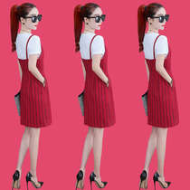 Suspender dress women's new style in summer 2020, belly covering, small man, slim and waist closing, two-piece Skirt Set