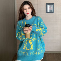 2021 new design sense niche loose sweater female pullover lazy round neck early autumn shirt Korean sweater