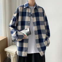High-grade fried street loose size oversize salt shirt coat plaid pure design sense man