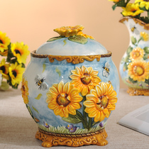 Fangya European style sunflower ceramic sealed tea jar cans biscuit jar TV cabinet coffee table home accessories gifts