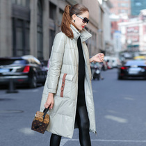 Oubezi 2009 Fashion European Edition Leather Down Dress Winter Q Coat for Medium and Long-style Women's New Sheepskin Overcoat
