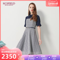 Scofield women's new summer 2020 Plaid fake two piece patchwork fitted dress sfowa2509q