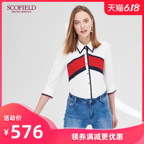 Scofield women's seven sleeve contrast square collar commuter chiffon blouse new sfba92509q