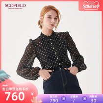 Scofield women's spring and summer ladies elegant Polka Dot lace collar Lantern Sleeve ladies' shirt sfba93808q