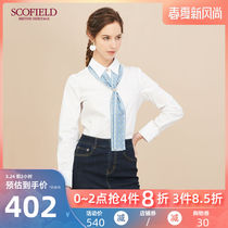 Scofield women's spring and summer detachable printed scarf long sleeve slim shirt sfba94908q
