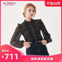 Scofield women's spring and summer ladies elegant Polka Dot lace collar Lantern Sleeve ladies' shirt sfba93808q