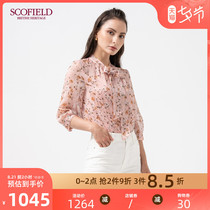 SCOFIELD Women's Fall 2020 New Elegant Printed Chiffon Three-Sleeve Slim Shirt SFBAA8701Q