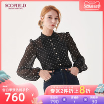 Scofield women's spring and summer ladies elegant Polka Dot lace collar Lantern Sleeve ladies' shirt sfba93808q