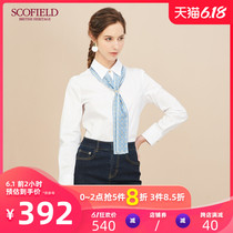 Scofield women's spring and summer detachable printed scarf long sleeve slim shirt sfba94908q
