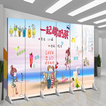 Custom screen partition wall living room milk tea shop cold drink shop decoration simple modern folding mobile fabric shelter