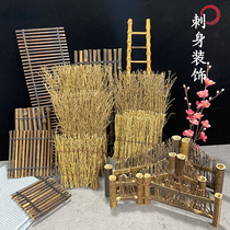 Day Material Sashimi Swing Tray Decorated with flower and grass Bamboo Fence Hotel Grilled Meat Dishes Accessories Day Style Sashimi Parquet Decorations